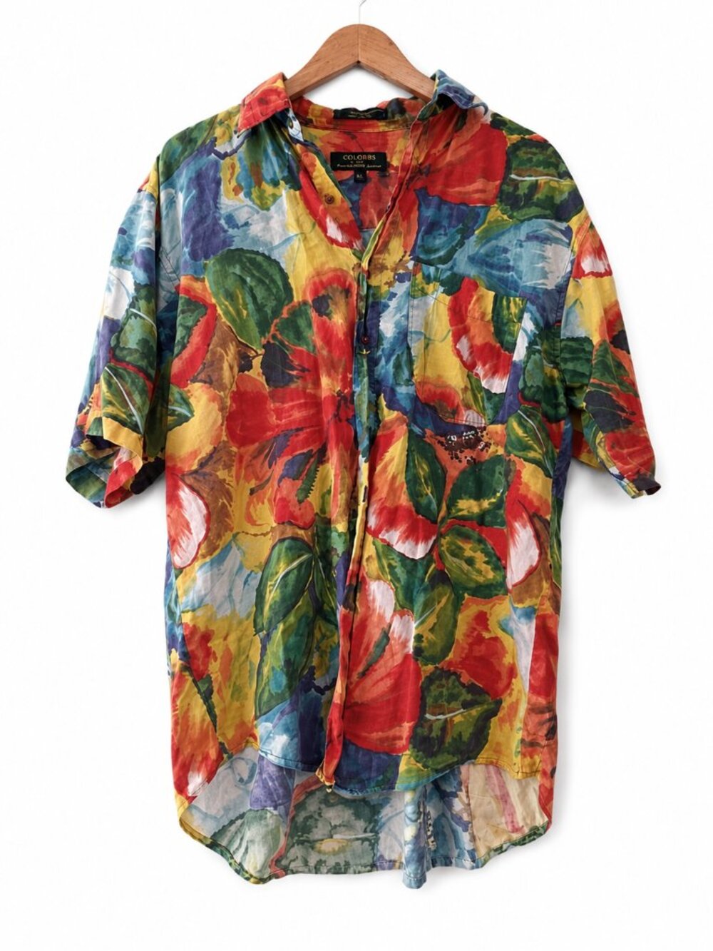 Colours by Alexander Julian Watercolor Floral Hawaiian Camp Cotton Blend Shirt M